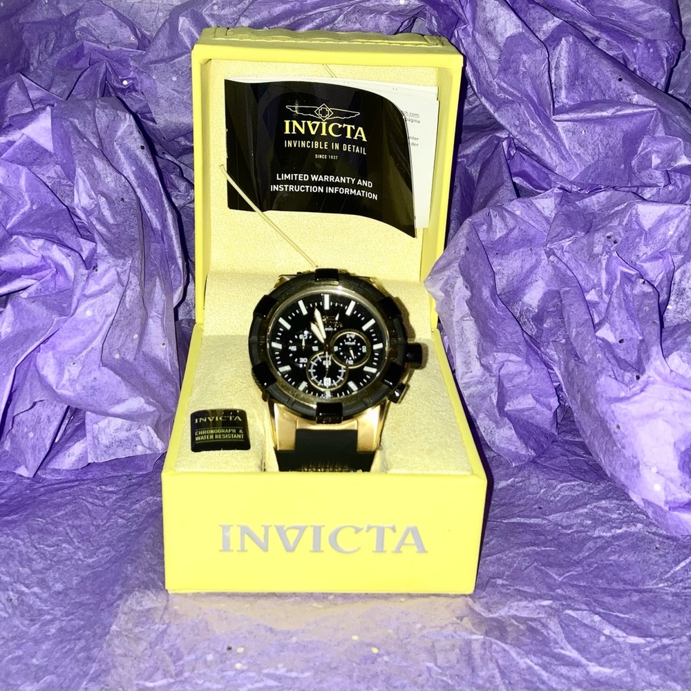 Name Brand: Invicta Watch - Color: Black & Gold
